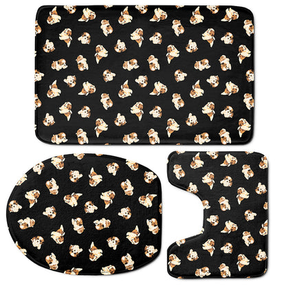 Shih Tzu Puppy Pattern Print 3 Piece Bath Mat Set