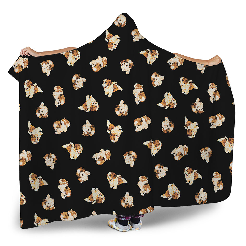 Shih Tzu Puppy Pattern Print Hooded Blanket