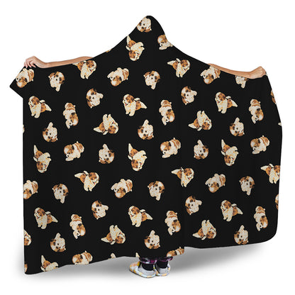 Shih Tzu Puppy Pattern Print Hooded Blanket