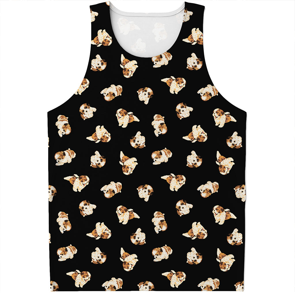 Shih Tzu Puppy Pattern Print Men's Tank Top