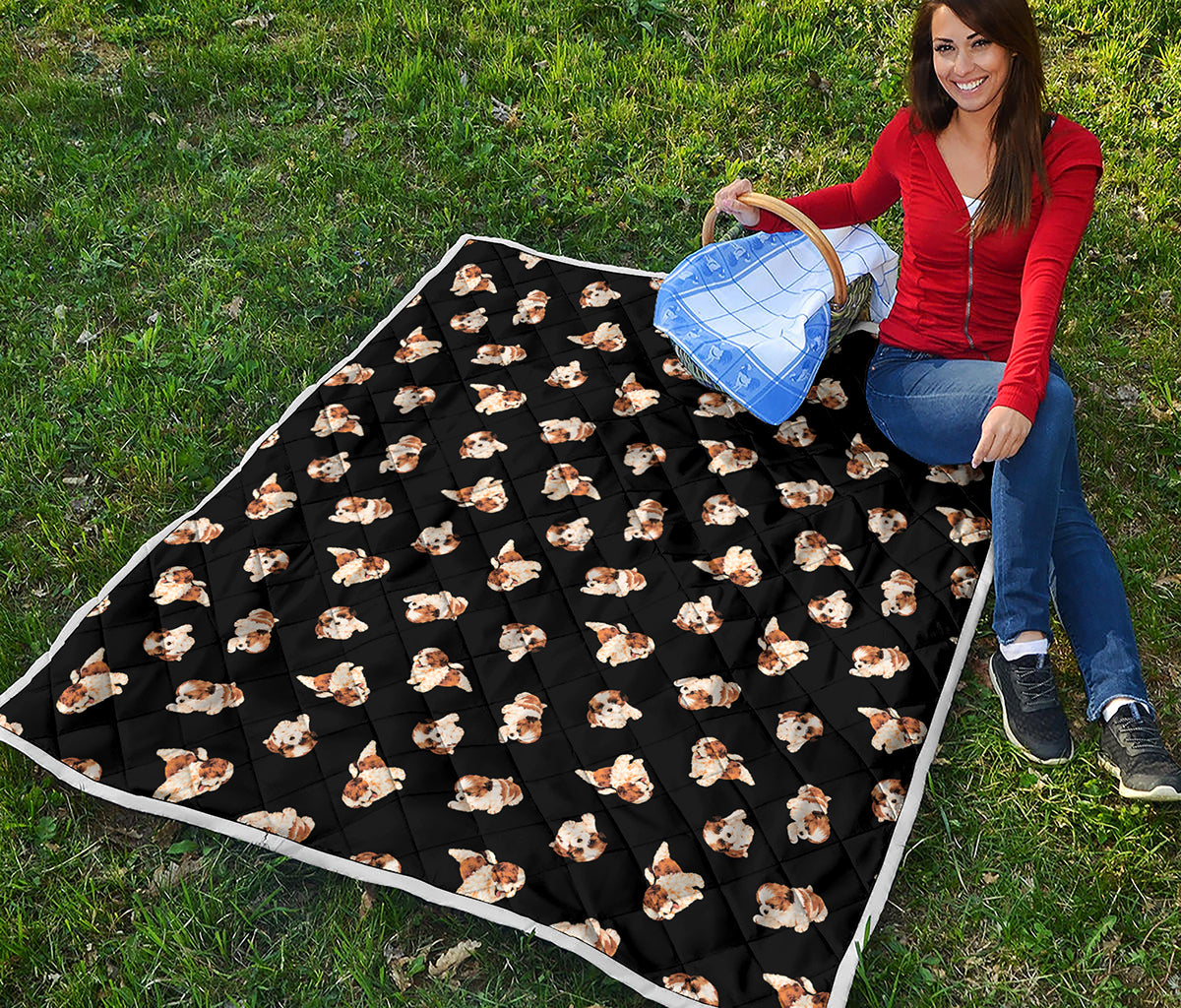 Shih Tzu Puppy Pattern Print Quilt