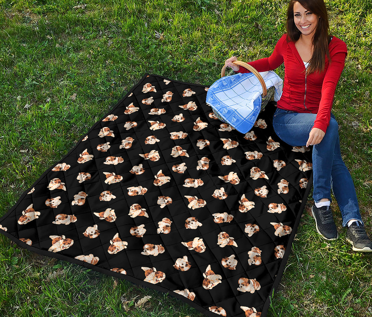 Shih Tzu Puppy Pattern Print Quilt