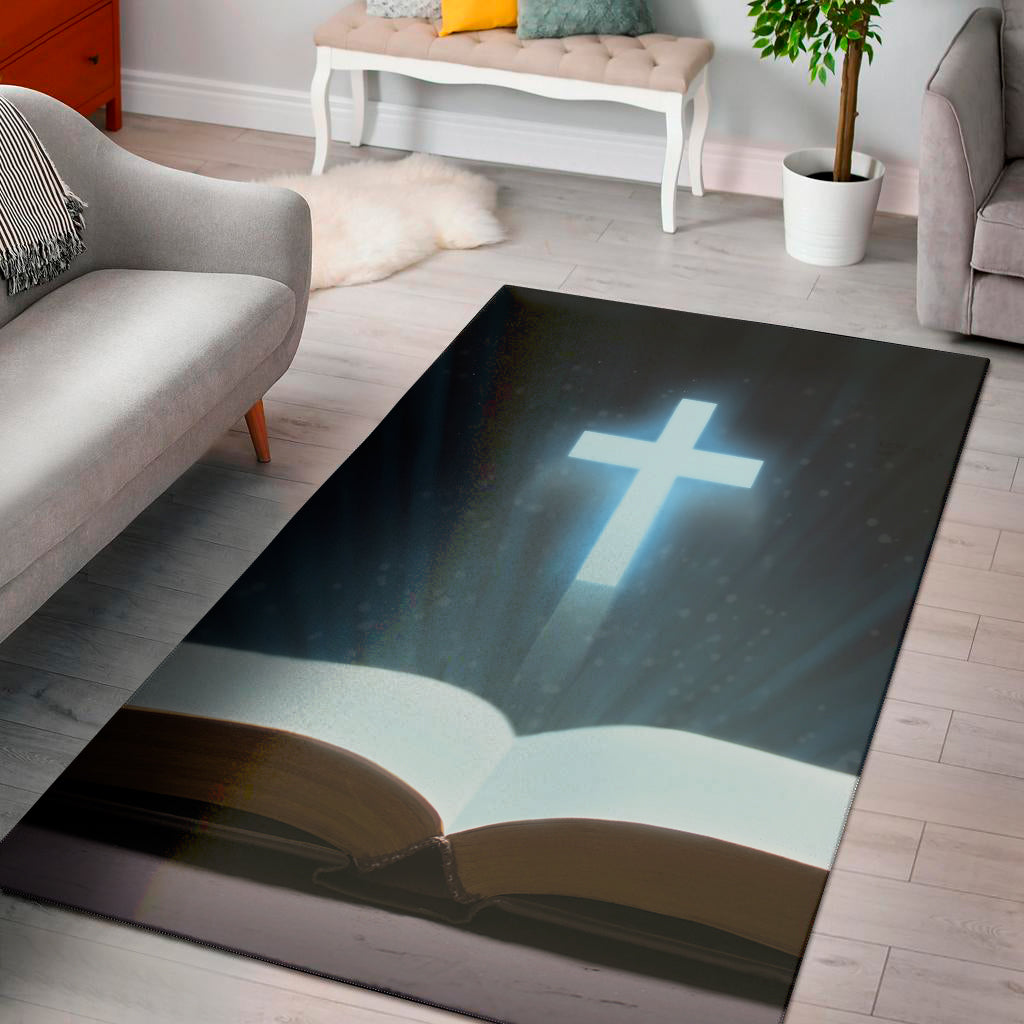 Shining Holy Bible Print Area Rug