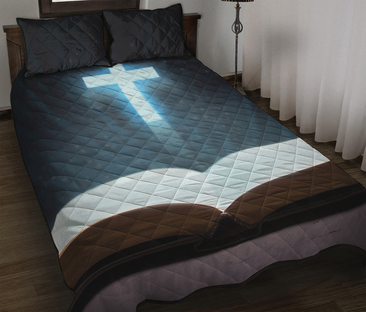 Shining Holy Bible Print Quilt Bed Set