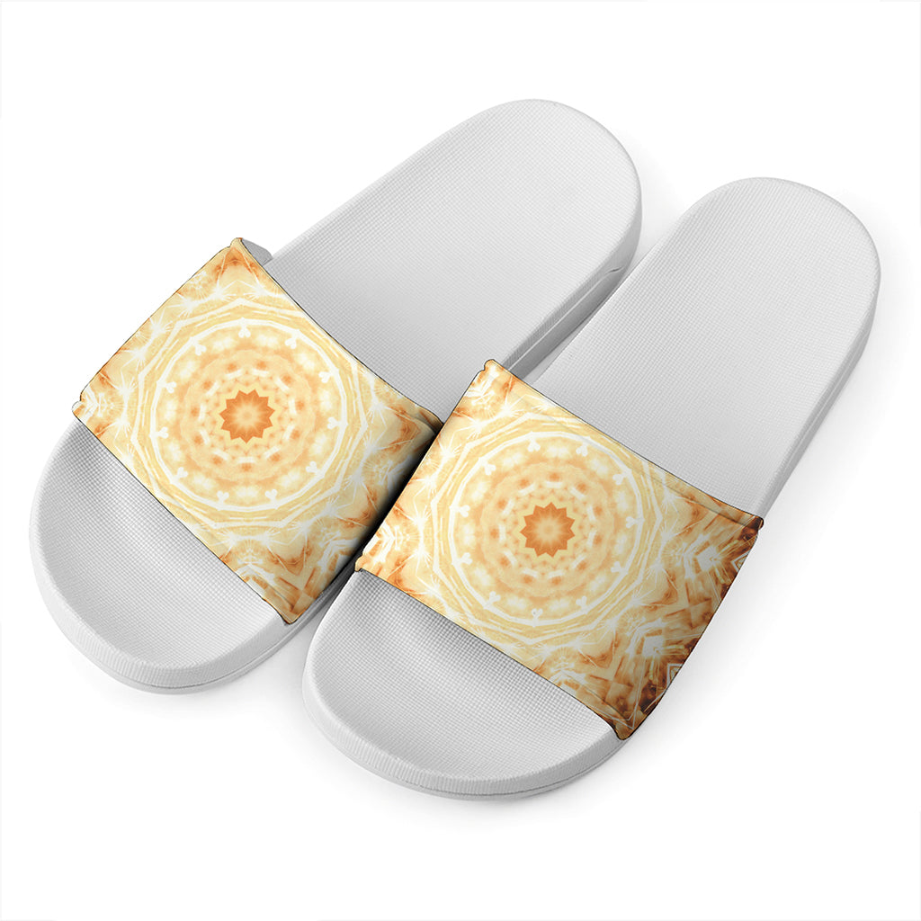 Shining Kaleidoscope Print White Slide Sandals