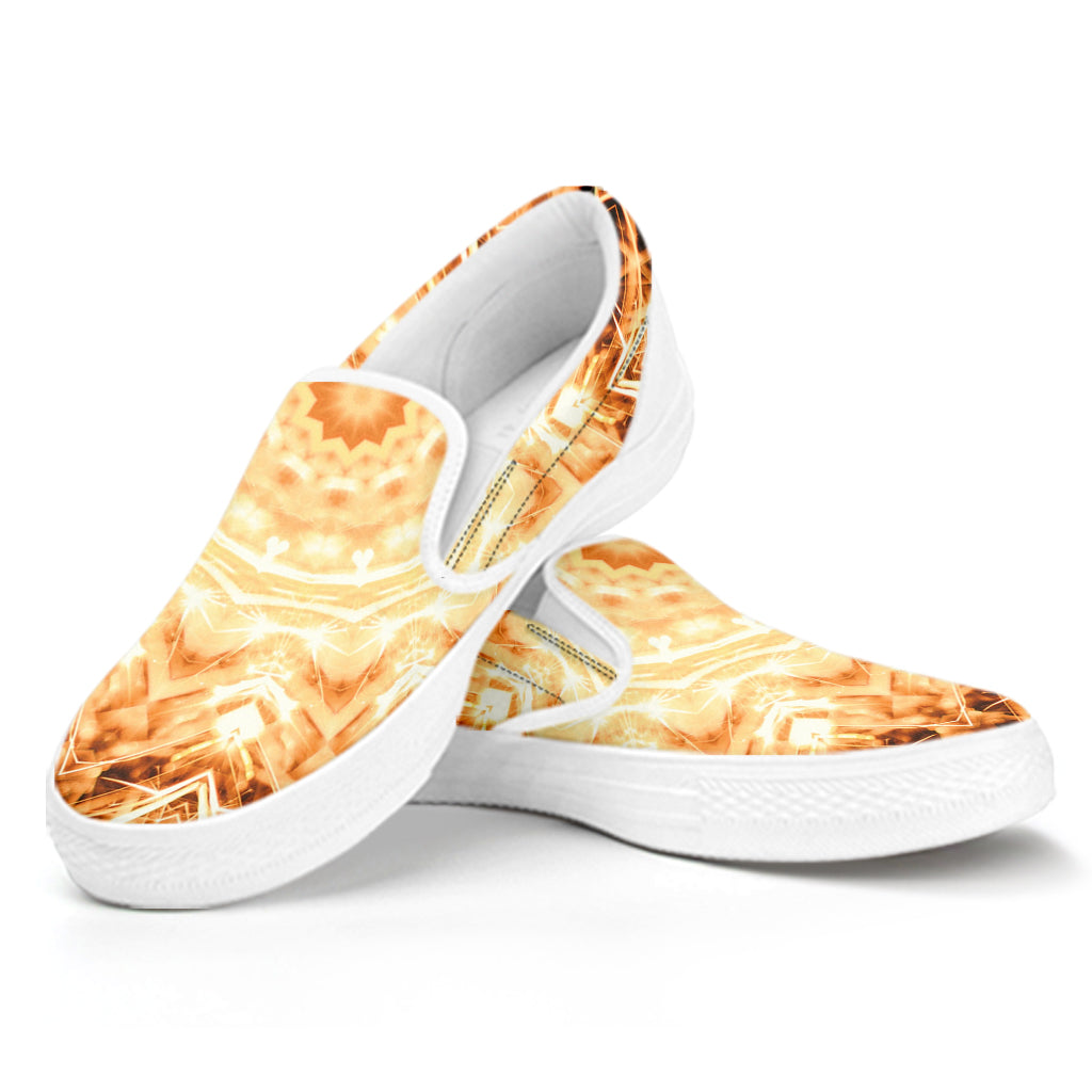 Shining Kaleidoscope Print White Slip On Shoes