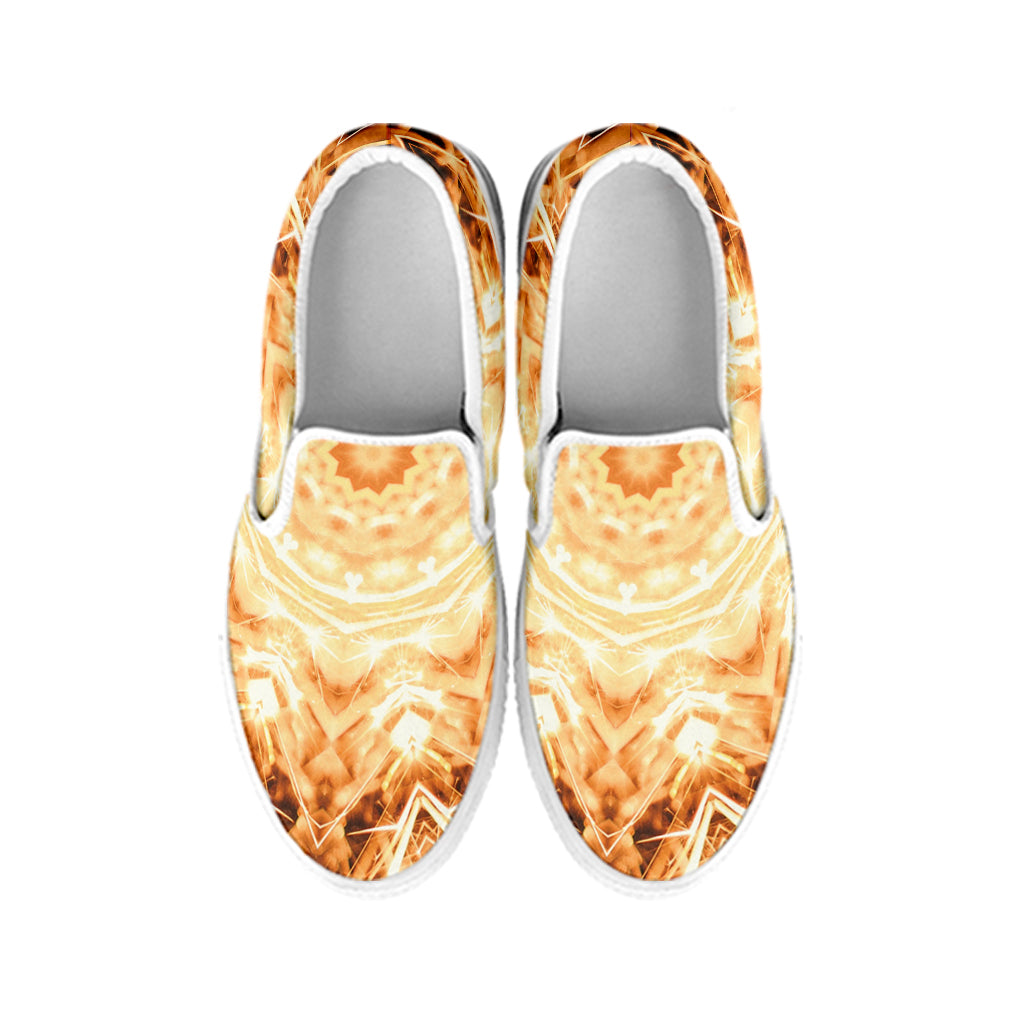 Shining Kaleidoscope Print White Slip On Shoes
