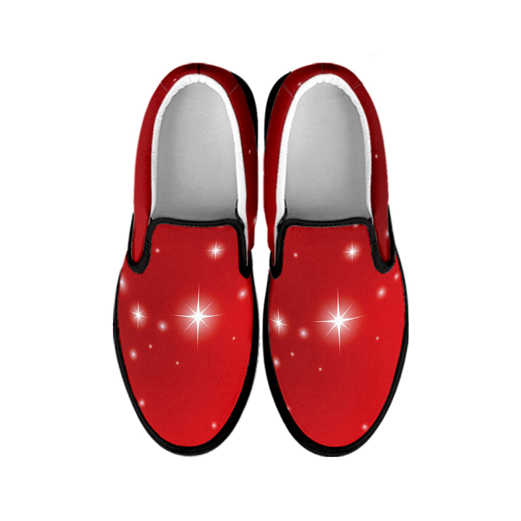Shiny Sparkle Print Black Slip On Shoes