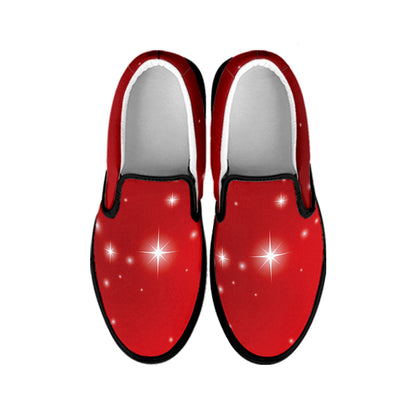 Shiny Sparkle Print Black Slip On Shoes