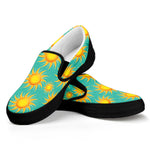 Shiny Sun Pattern Print Black Slip On Shoes