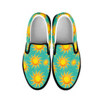 Shiny Sun Pattern Print Black Slip On Shoes