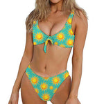Shiny Sun Pattern Print Front Bow Tie Bikini