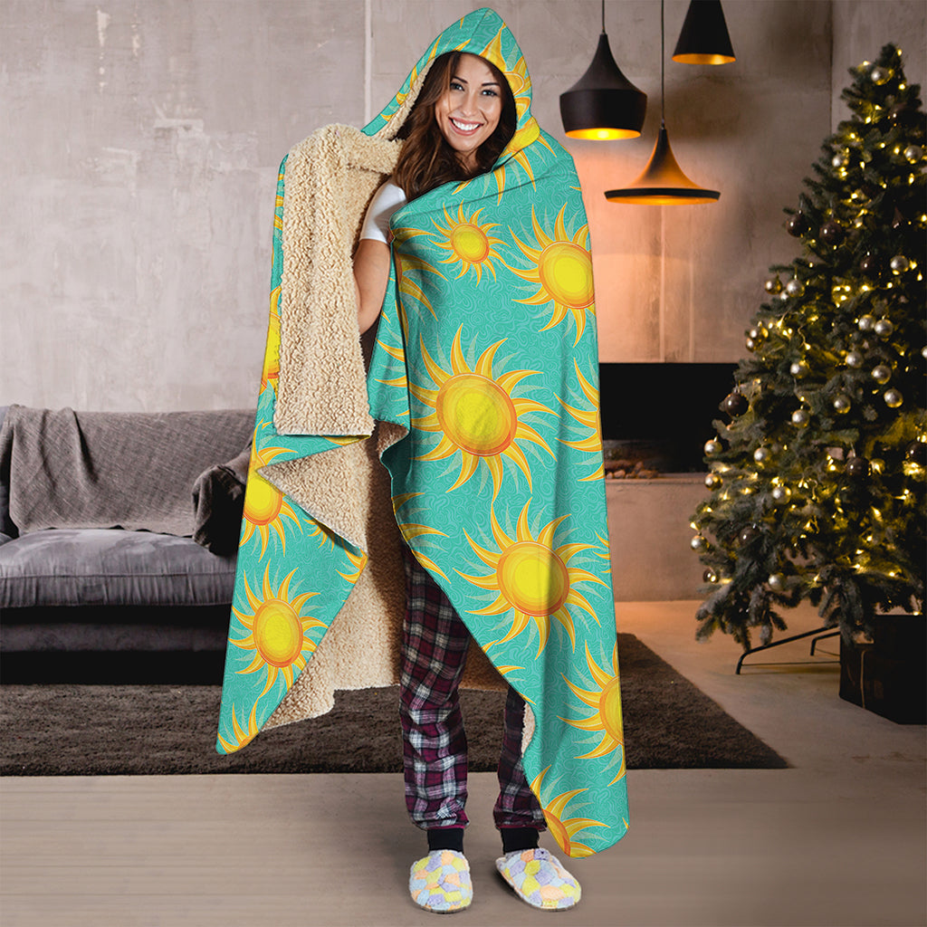 Shiny Sun Pattern Print Hooded Blanket