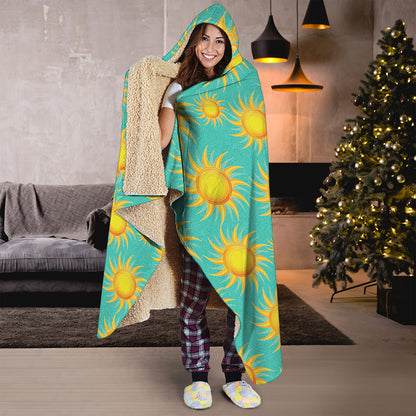 Shiny Sun Pattern Print Hooded Blanket
