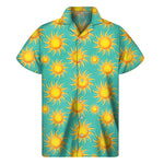 Shiny Sun Pattern Print Men's Short Sleeve Shirt