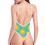 Shiny Sun Pattern Print One Piece High Cut Swimsuit