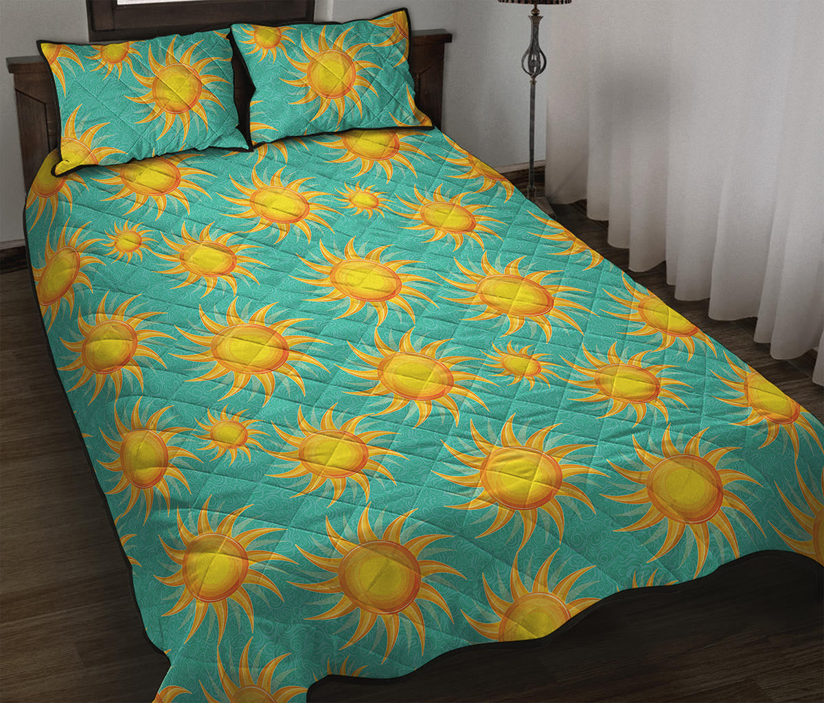 Shiny Sun Pattern Print Quilt Bed Set