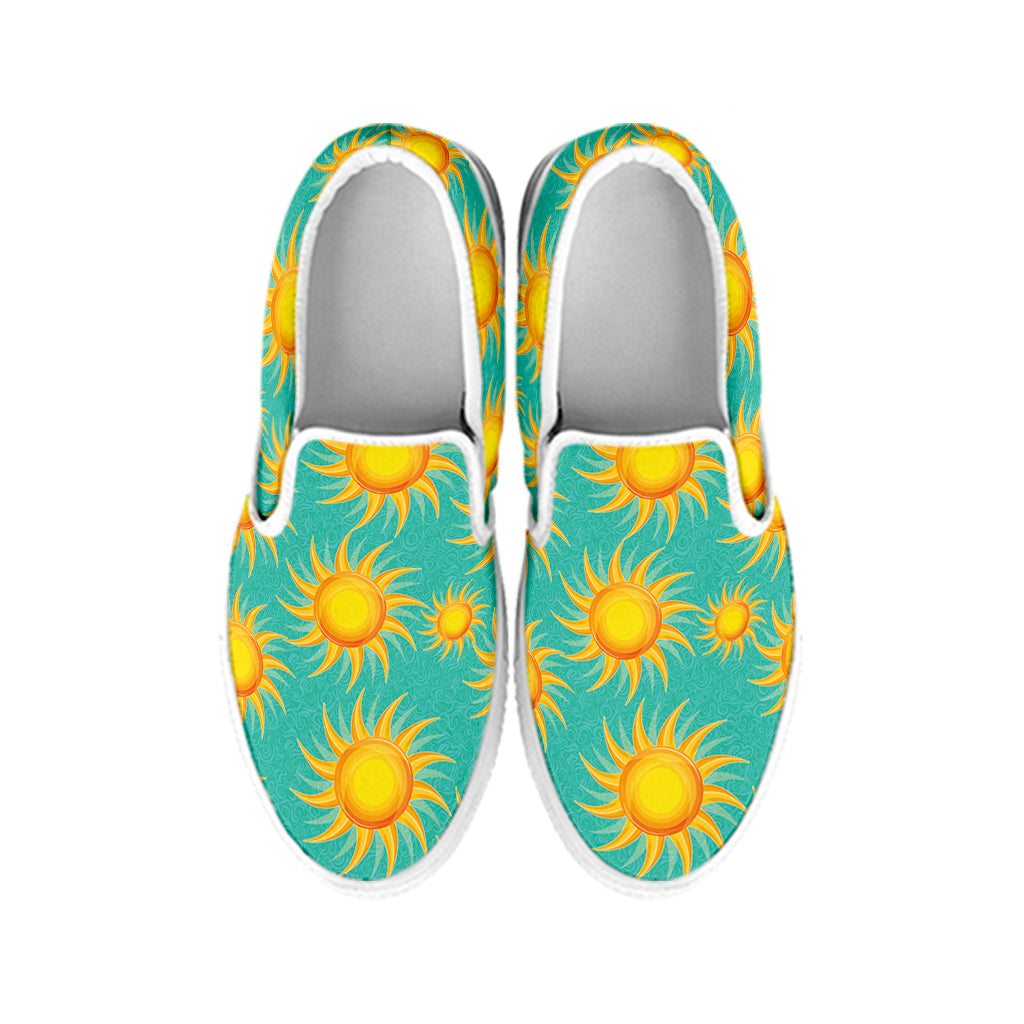 Shiny Sun Pattern Print White Slip On Shoes