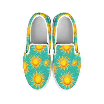 Shiny Sun Pattern Print White Slip On Shoes