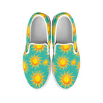 Shiny Sun Pattern Print White Slip On Shoes