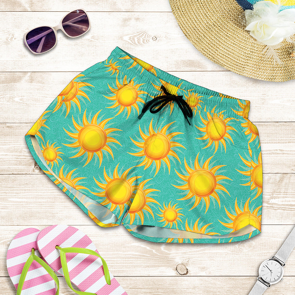 Shiny Sun Pattern Print Women's Shorts