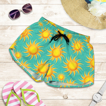 Shiny Sun Pattern Print Women's Shorts