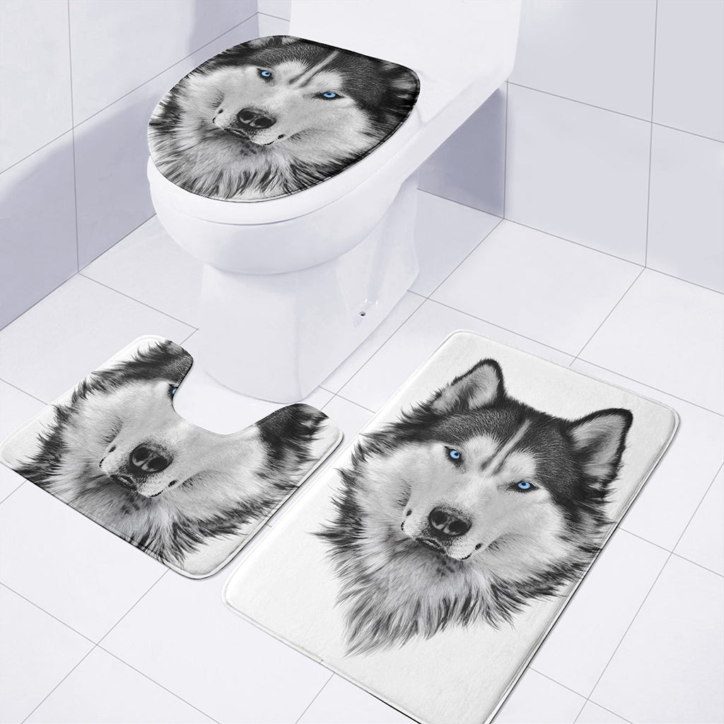 Siberian Husky Portrait Print 3 Piece Bath Mat Set