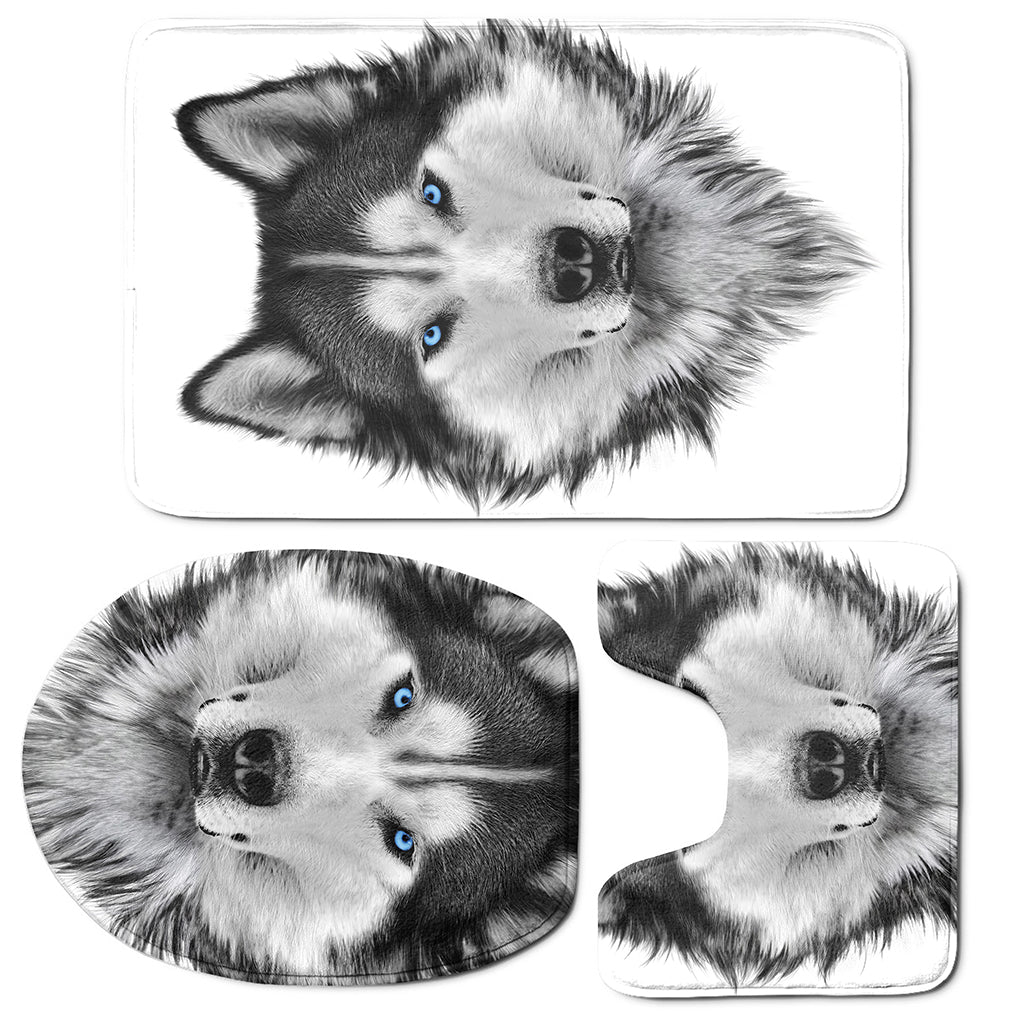 Siberian Husky Portrait Print 3 Piece Bath Mat Set