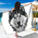 Siberian Husky Portrait Print Beach Sarong Wrap