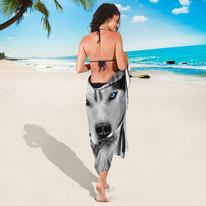 Siberian Husky Portrait Print Beach Sarong Wrap