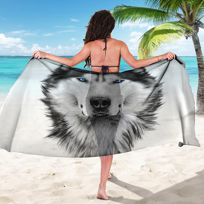 Siberian Husky Portrait Print Beach Sarong Wrap