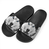 Siberian Husky Portrait Print Black Slide Sandals