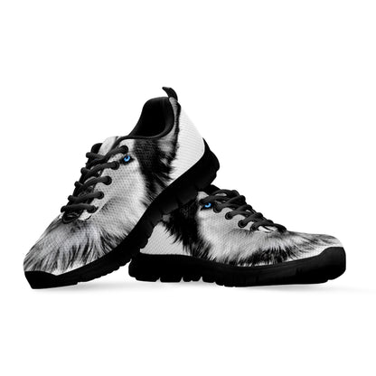 Siberian Husky Portrait Print Black Sneakers