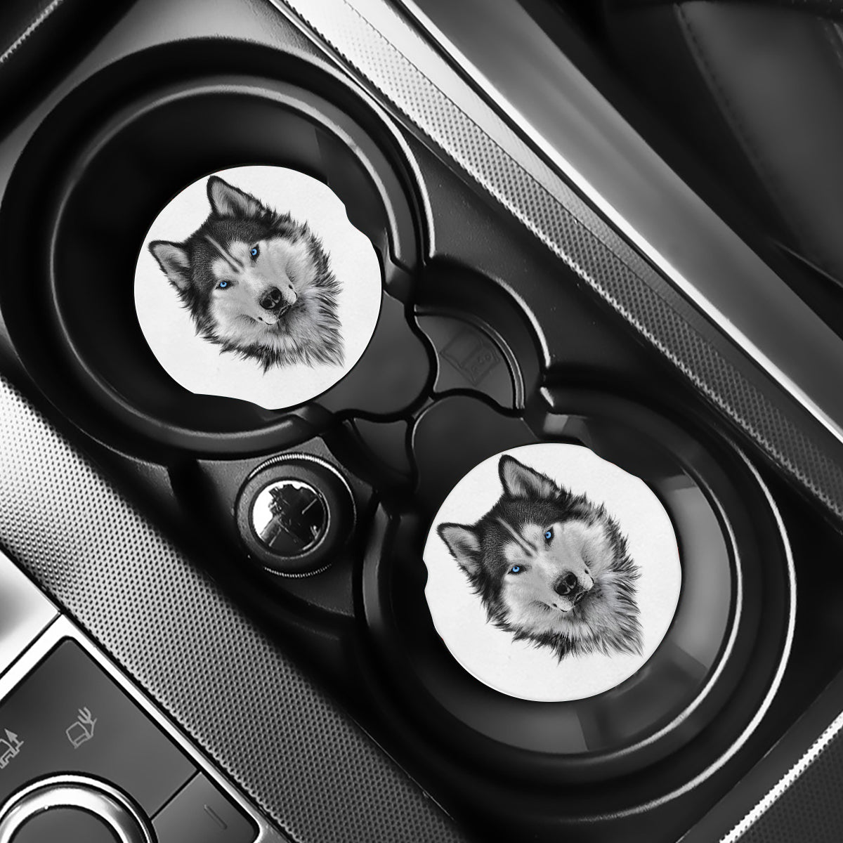 Siberian Husky Portrait Print Car Coasters