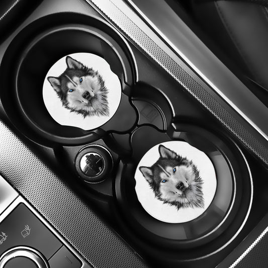 Siberian Husky Portrait Print Car Coasters