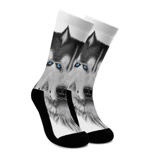 Siberian Husky Portrait Print Crew Socks