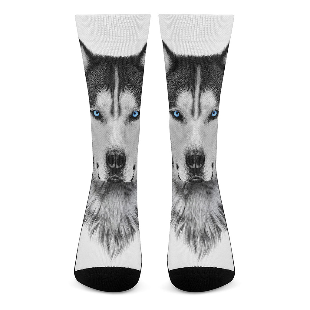 Siberian Husky Portrait Print Crew Socks