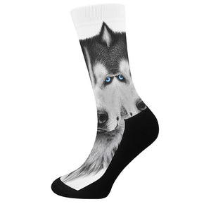 Siberian Husky Portrait Print Crew Socks