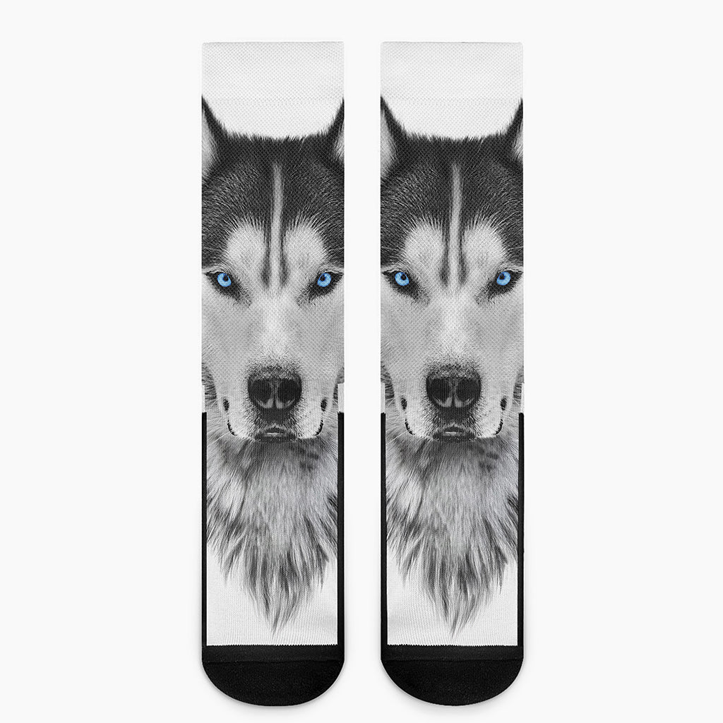 Siberian Husky Portrait Print Crew Socks