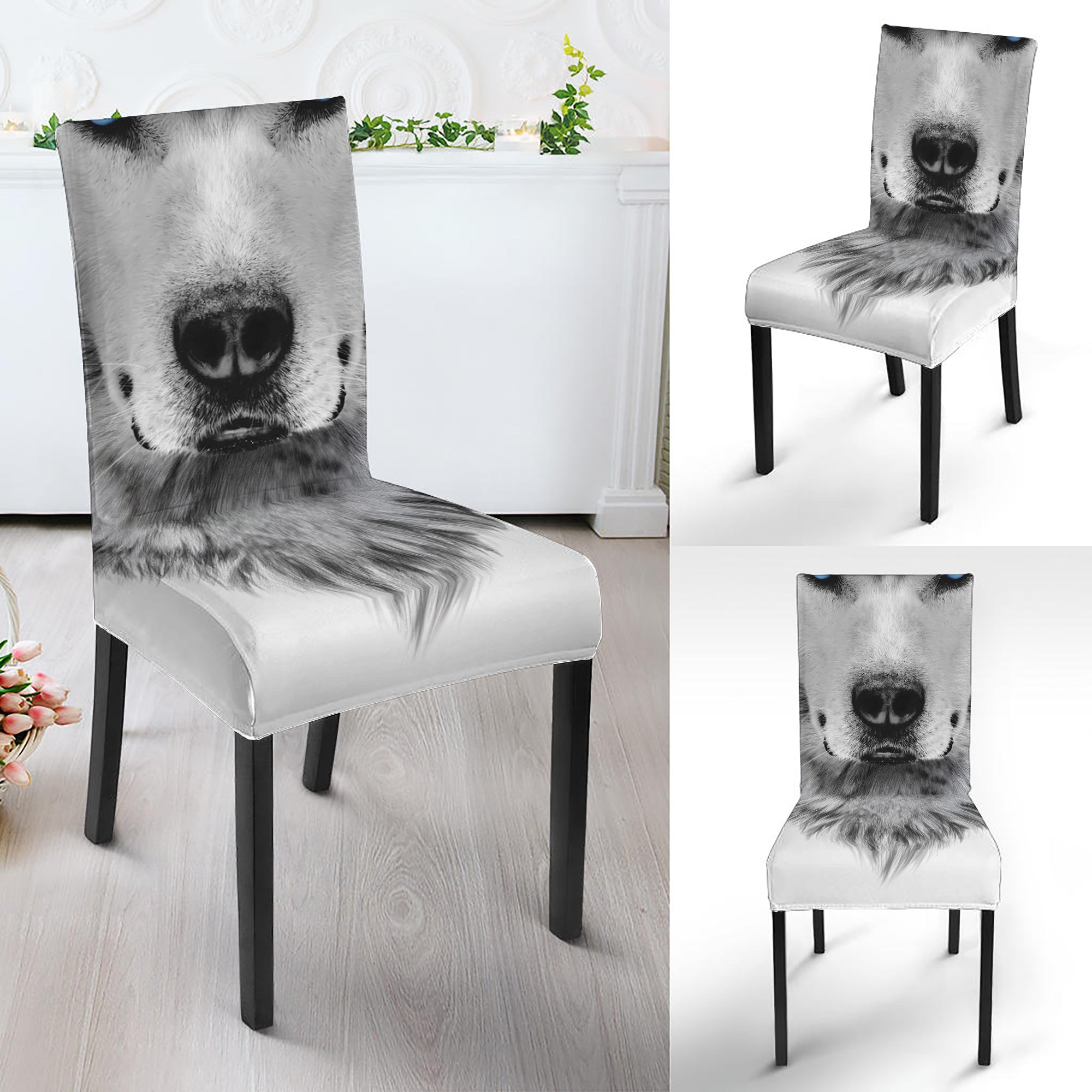 Siberian Husky Portrait Print Dining Chair Slipcover