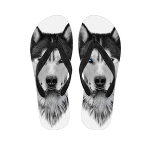 Siberian Husky Portrait Print Flip Flops