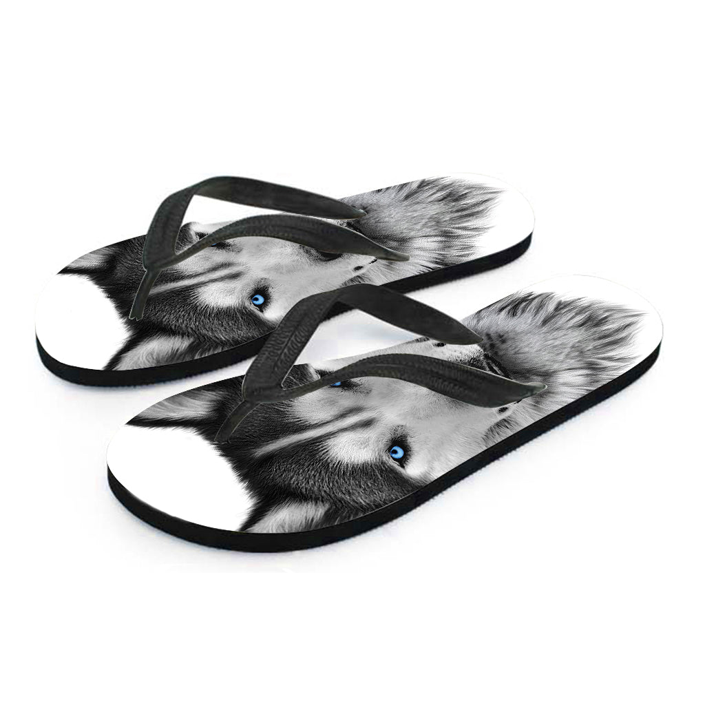 Siberian Husky Portrait Print Flip Flops