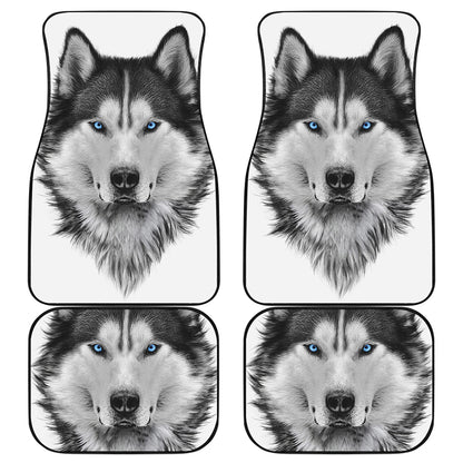 Siberian Husky Portrait Print Front and Back Car Floor Mats