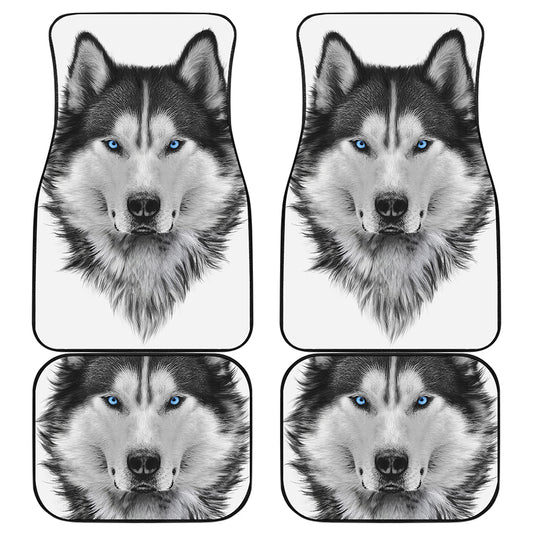 Siberian Husky Portrait Print Front and Back Car Floor Mats