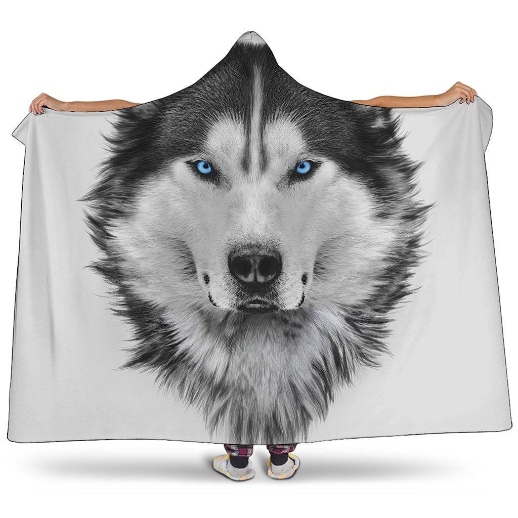 Siberian Husky Portrait Print Hooded Blanket