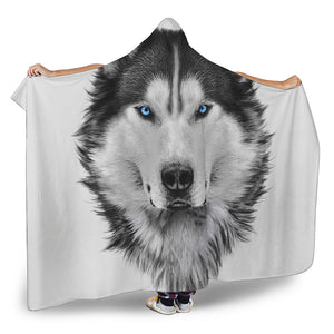 Siberian Husky Portrait Print Hooded Blanket