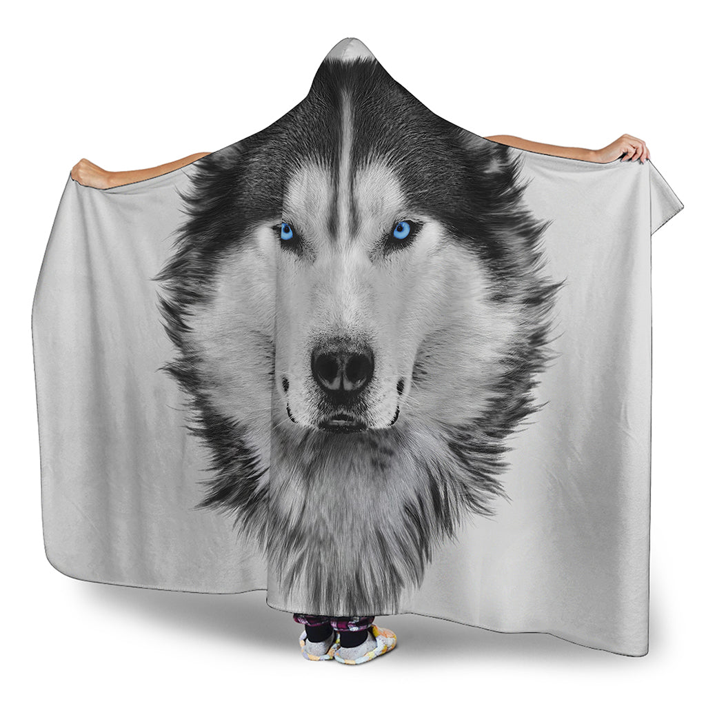 Siberian Husky Portrait Print Hooded Blanket