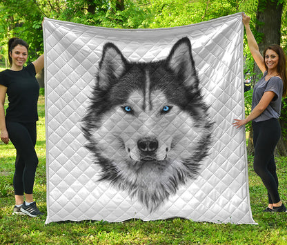 Siberian Husky Portrait Print Quilt