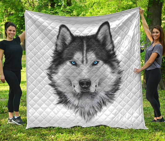 Siberian Husky Portrait Print Quilt