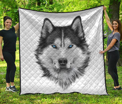 Siberian Husky Portrait Print Quilt